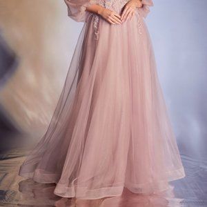 18987 Dusty Rose Cold Shoulder Lace Dress